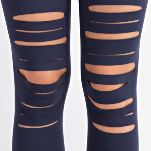 Ripped Cut-out Leggings for Women, Wide Waisted Yoga Pants, Tummy Control - Picture 9 of 9